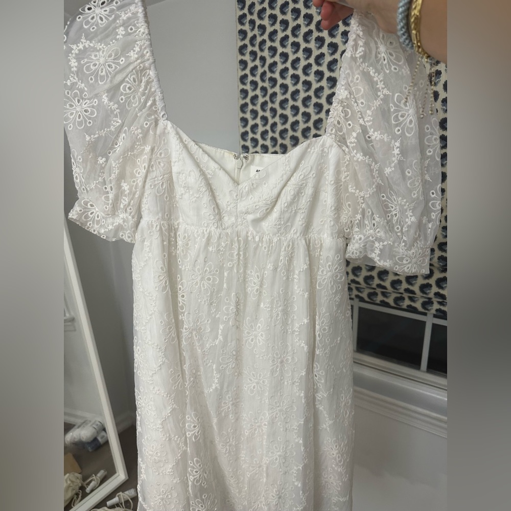 AMANDA UPRICHARD WHITE MINI DRESS CANDIA LACE FLORAL PUFFY SLEEVES